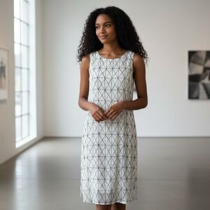 A.L.C. Black White Abstract Geometric Silk Midi Dress Sleeveless Womens 6